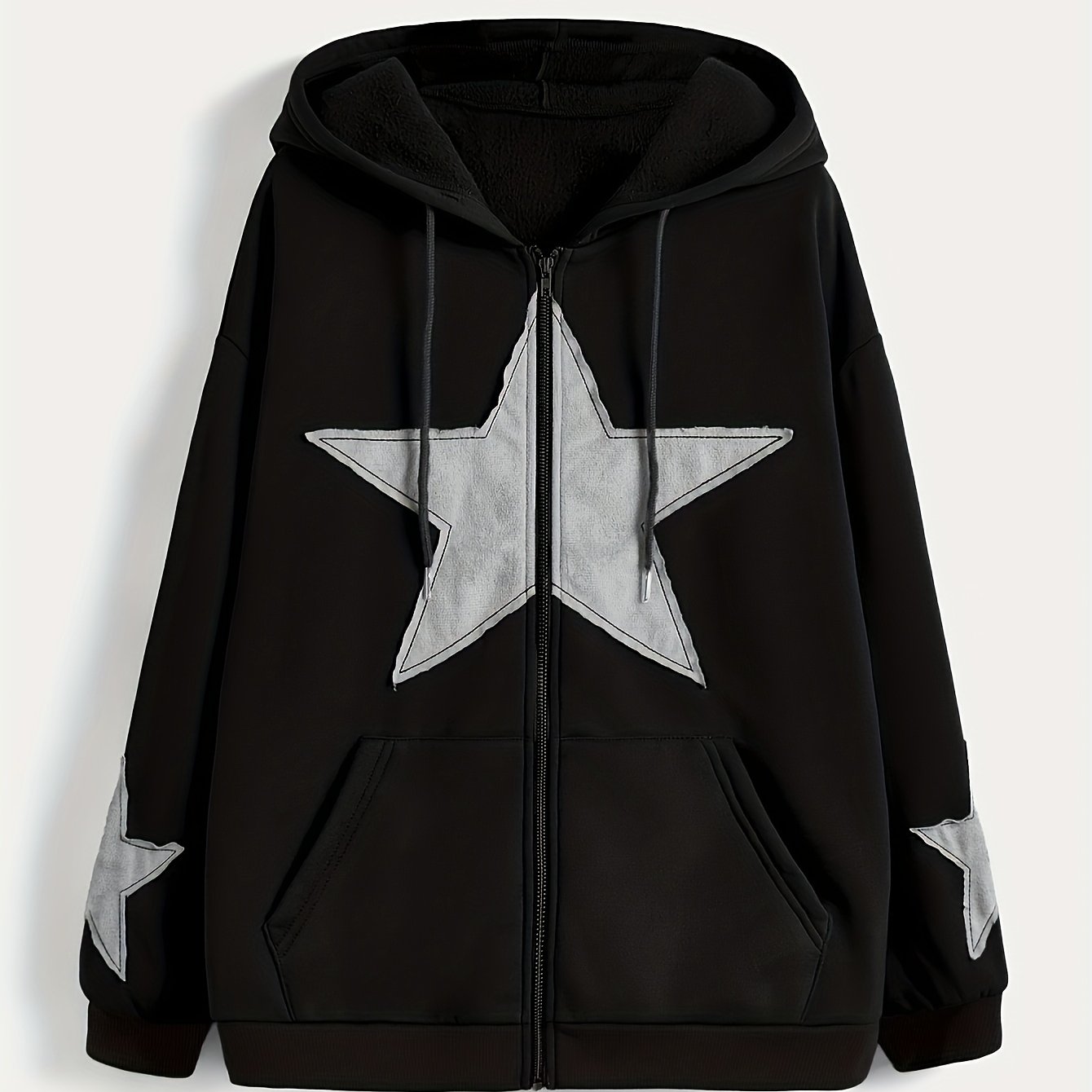 Sweat à capuche zippé marron avec motif étoile gris délavé