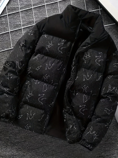 Doudoune matelassée col montant à motif constellation imprimé bicolore pour homme