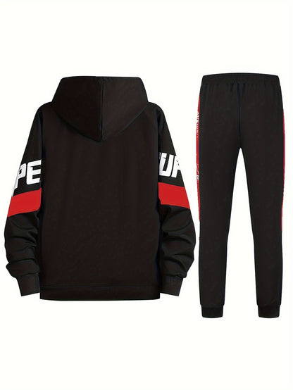 Ensemble Homme Sportif Noir avec Capuche et Bandes Latérales
