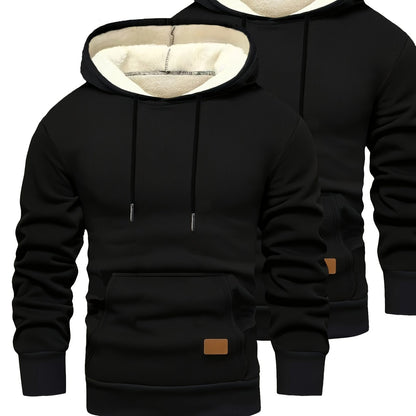 Lot de 2 Hoodies Homme Doublés Polaire Ajustement Ample avec Capuche et Poche Kangourou