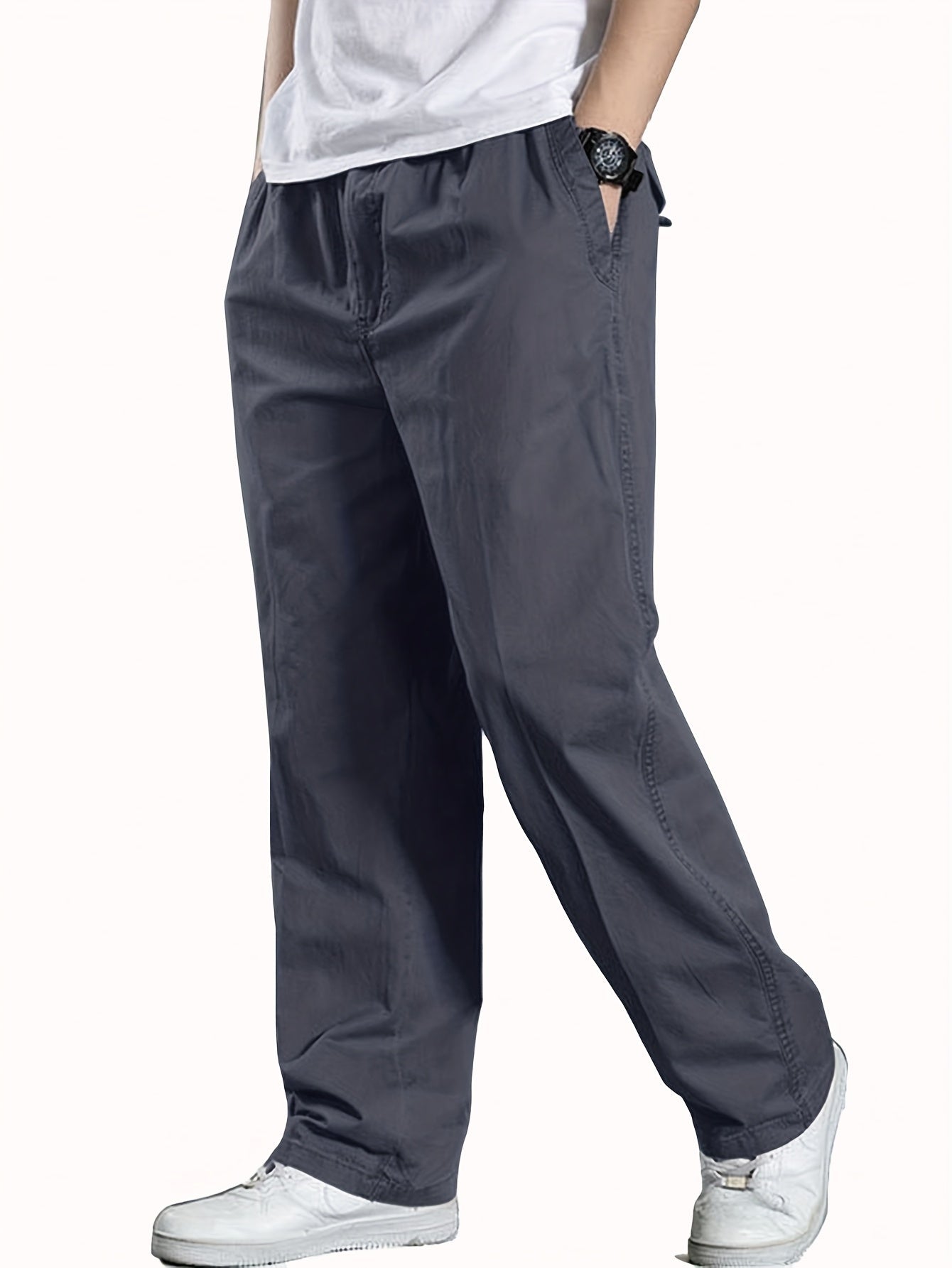 Pantalon décontracté à taille élastique homme, coupe ample, idéal pour loisirs et détente