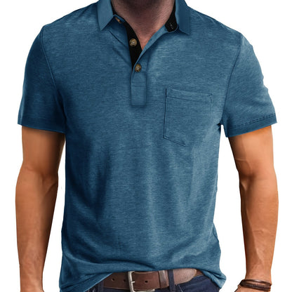 Polo décontracté pour homme à poche poitrine, style élégant pour usage quotidien ou bureau