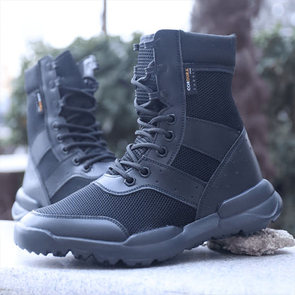 Bottes de combat montantes noires pour hommes Chaussures tactiques respirantes à lacets