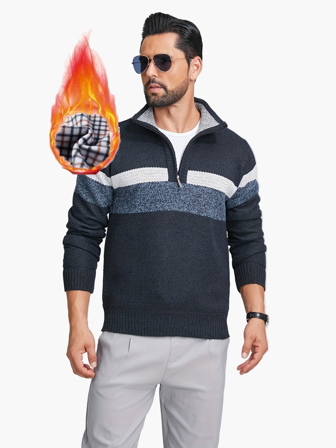 Herrepullover med lynlås og høj hals i casual business-stil, varm til efterår og vinter