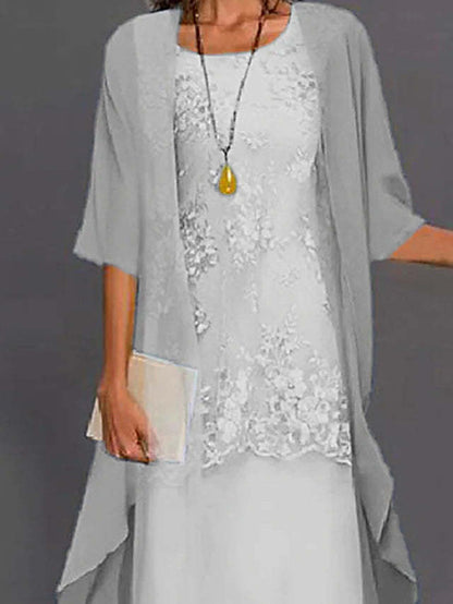 Elegantes zweiteiliges Damenkleid im Abendstil, schickes Ensemble mit fließender Jacke, ideal für Zeremonien und Events