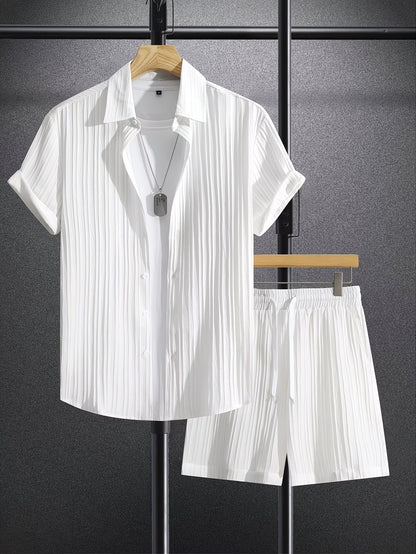 Ensemble Chemise et Short Décontracté Homme Style Plissé - Look Estival Chic et Moderne