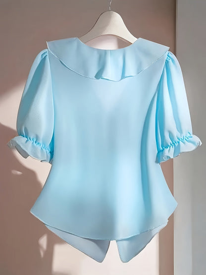 Elegant Women's Blouse with Ruffles Romantic Style for Office and Evening