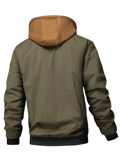 Veste homme style bombardier avec capuche et doublure matelassée amovible, beige