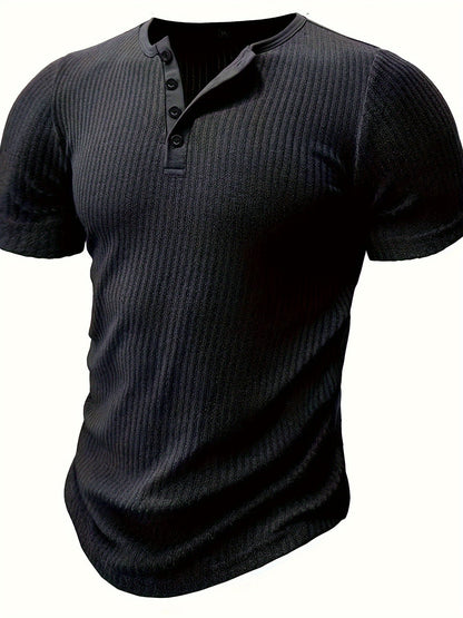 T-shirt henley à rayures décontracté pour homme – Idéal pour l'été et les loisirs