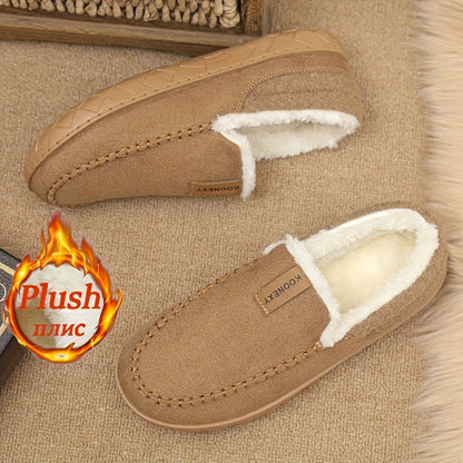 Chaussons Mocassins Homme Doublés Polaire Marron Chaussures d'Intérieur Hiver Confortables