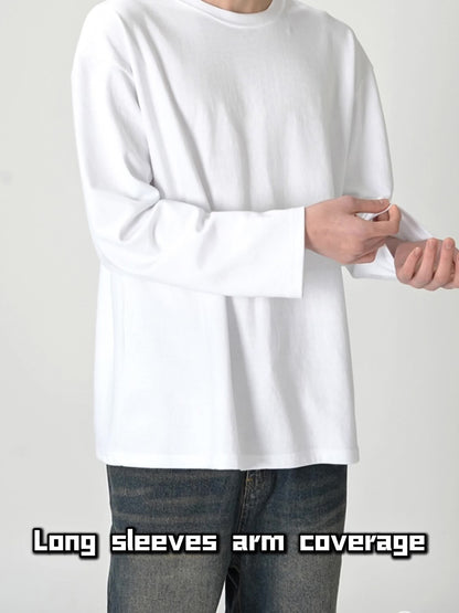 T-shirt Homme Manches Longues Uni Col Rond Ample Noir ou Blanc