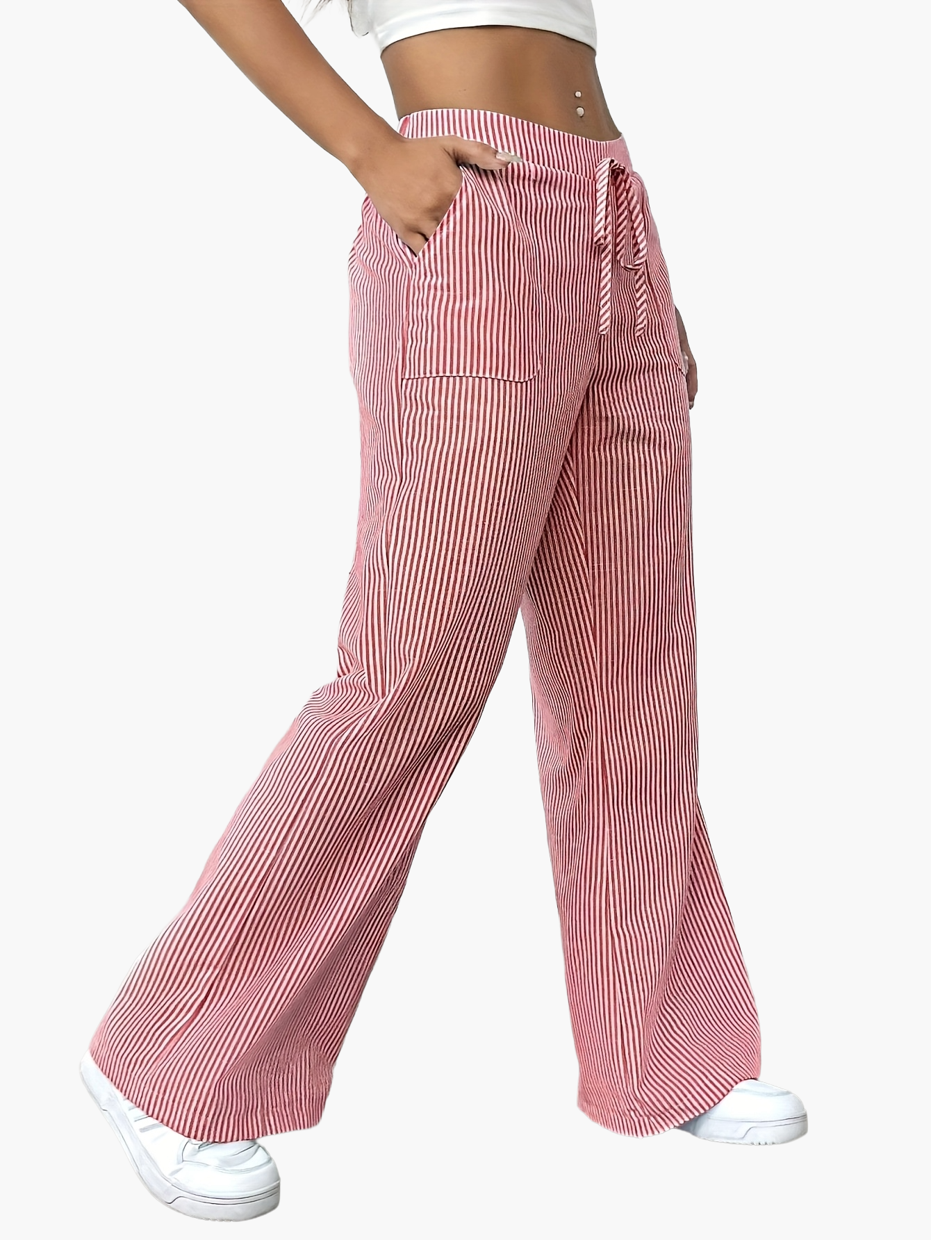 Pantalon large femme style décontracté à rayures pour le printemps et l'été