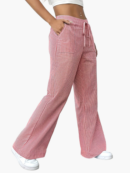 Pantalon large femme style décontracté à rayures pour le printemps et l'été