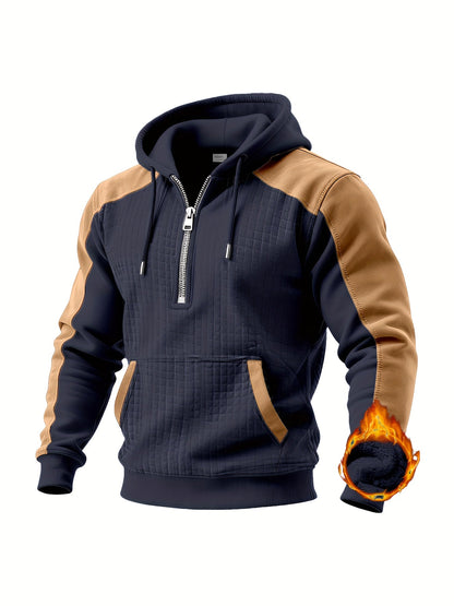 Sweat à Capuche Homme Bicolore Matelassé avec Fermeture Éclair et Poche Kangourou