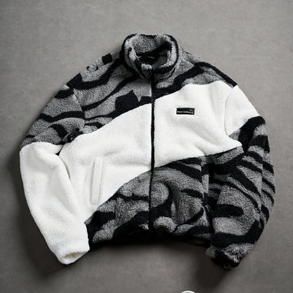 Veste Polaire Zippée Motif Zèbre Bicolore Col Montant