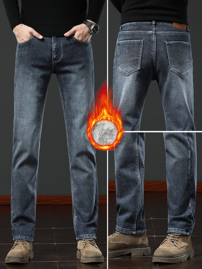 Jean homme doublé polaire coupe droite style décontracté bleu ou gris