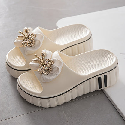 Sandales compensées femme style plateforme avec ornement floral chic – Tendance décontractée et élégante