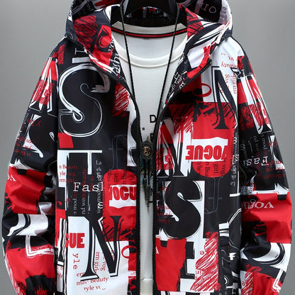 Blouson à Capuche Imprimé Graffiti Homme - Rouge, Noir et Blanc