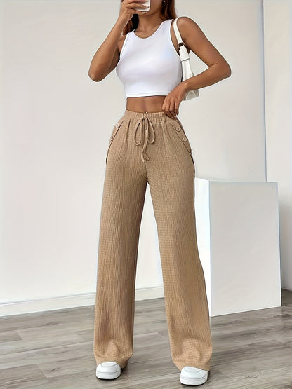 Pantalon décontracté droit taille haute pour femme - Style urbain chic et confortable