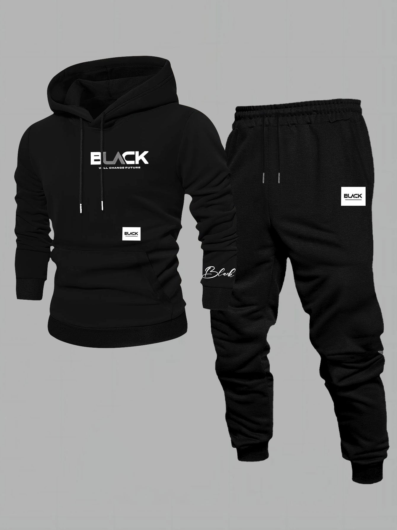 Ensemble Survêtement Homme Capuche et Pantalon Jogging Uni avec Cordon