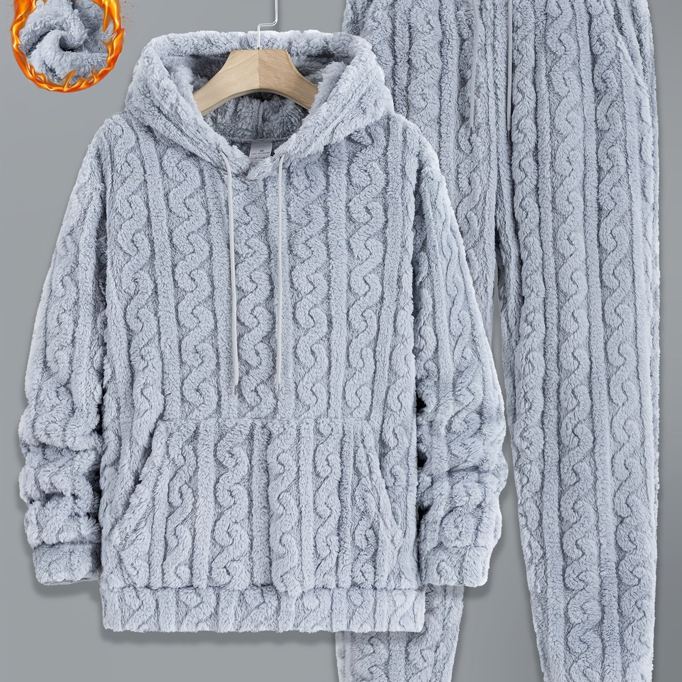 Ensemble de Survie Homme en Tissu Doux Texturé, Chaud, à Capuche et Pantalon, Gris Foncé