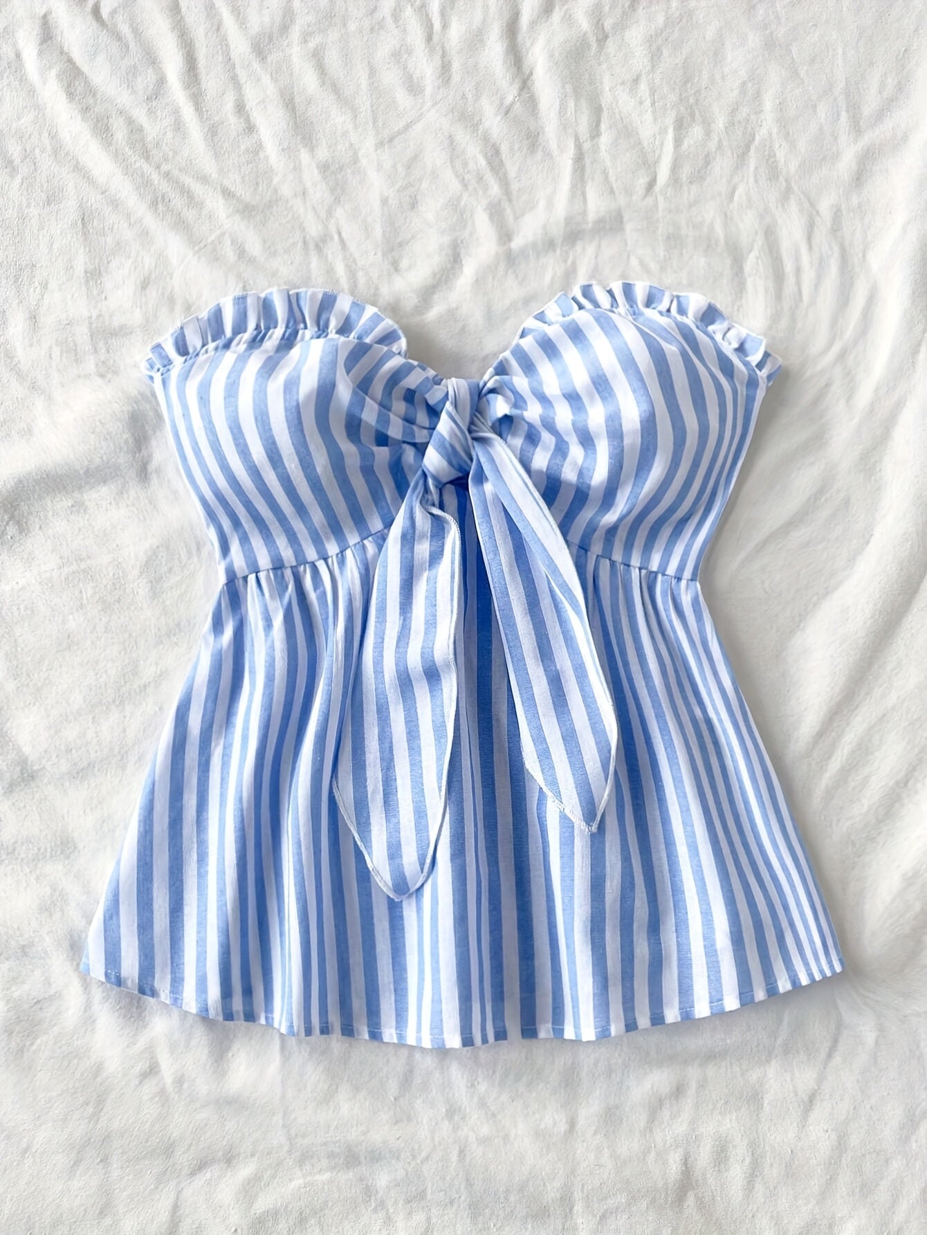 Striped tied-front bustier top casual style for women