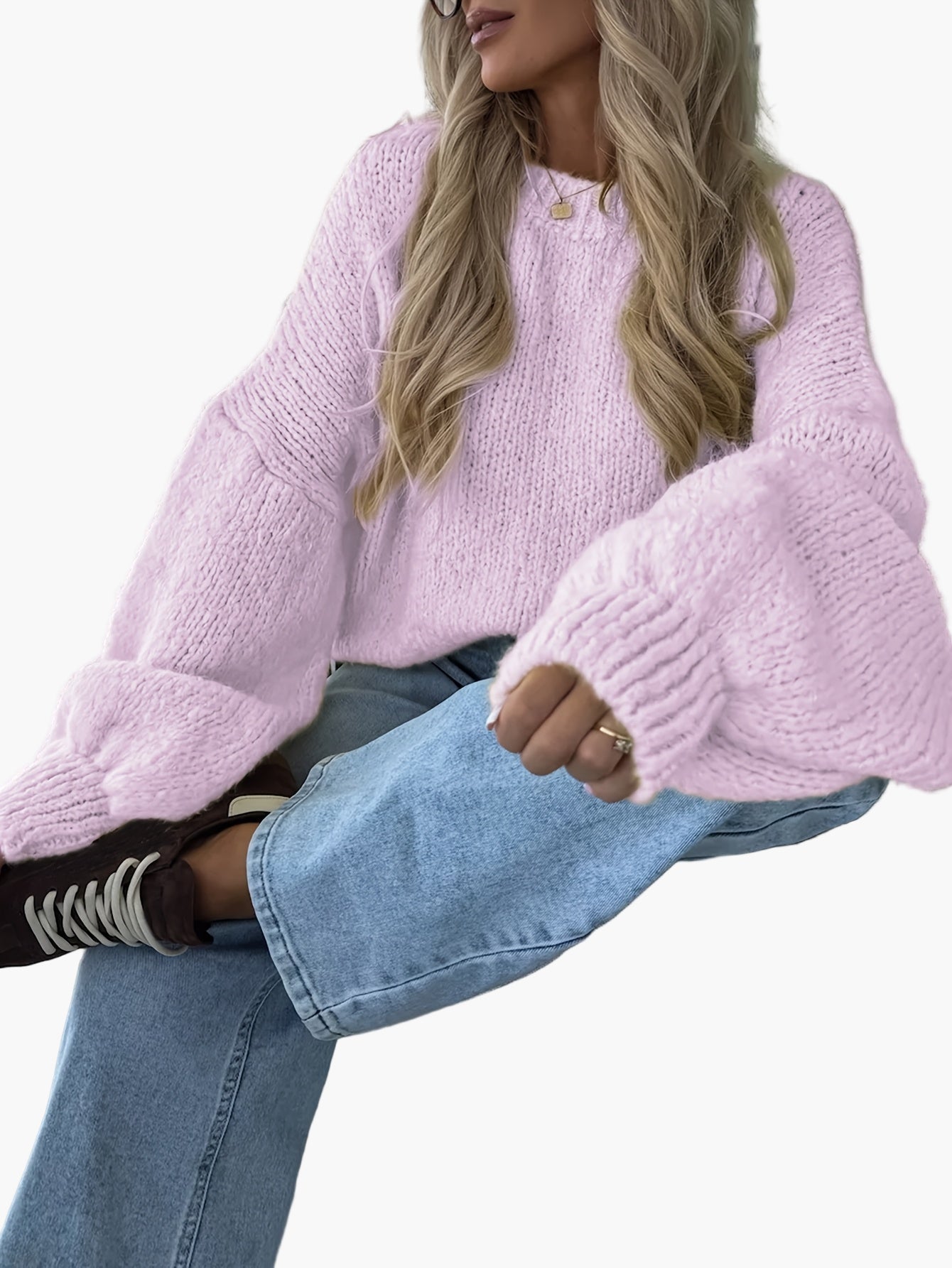 Jersey casual mujer mangas abullonadas estilo urbano otoño invierno