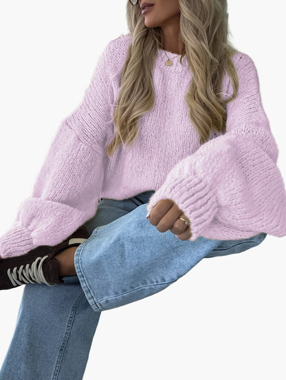 Jersey casual mujer mangas abullonadas estilo urbano otoño invierno