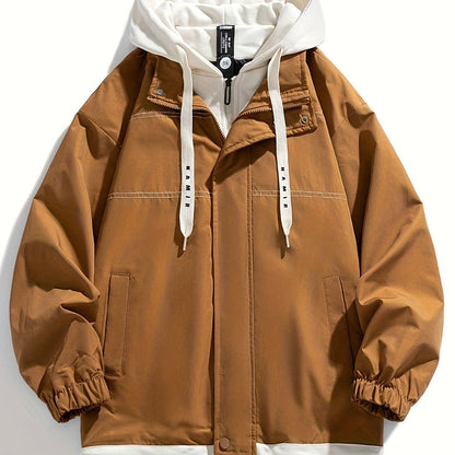 Veste Homme Coupe-Vent avec Capuche Intégrée Amovible Style Décontracté Noir Marron