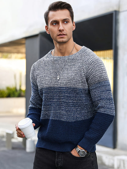 Pull Homme Col Rond Maille Texturée Tricolore Beige Marron Noir