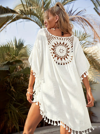 Robe de plage bohème chic pour femme à broderie ajourée et coupe ample – idéal pour vacances et piscine