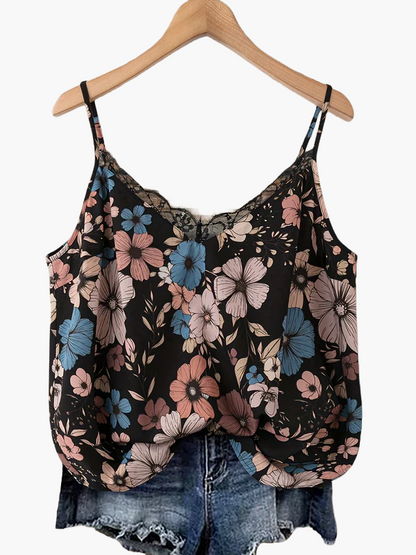 Dame top med tynde stropper, blomsterboheme-stil, ideel til sommer og ferie