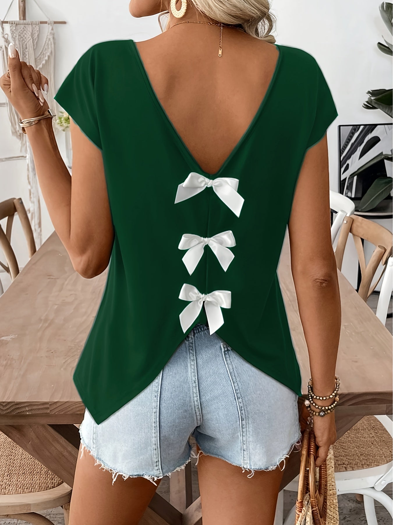 Top femme dos nu avec nœuds décoratifs style décontracté pour l'été