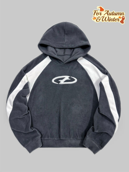 Sweat à Capuche Homme Bicolore Gris Anthracite Blanc Col Roulé Sportif Décontracté