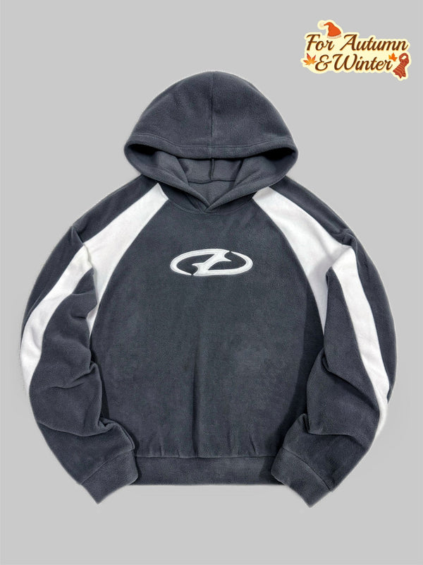 Men's Two-Tone Anthracite Gray and White Hooded Sweatshirt, Sporty Casual Turtleneck
