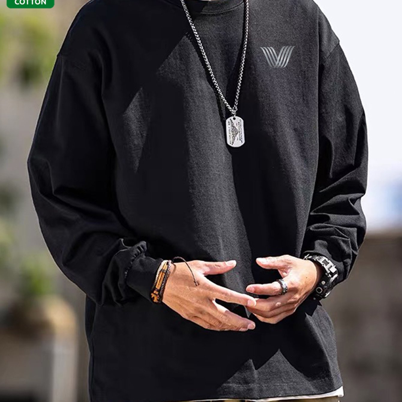 T-shirt Homme Manches Longues Uni Col Rond Ample Décontracté