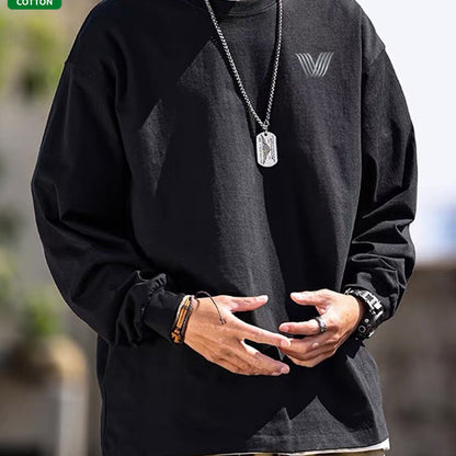 T-shirt Homme Manches Longues Uni Col Rond Ample Décontracté