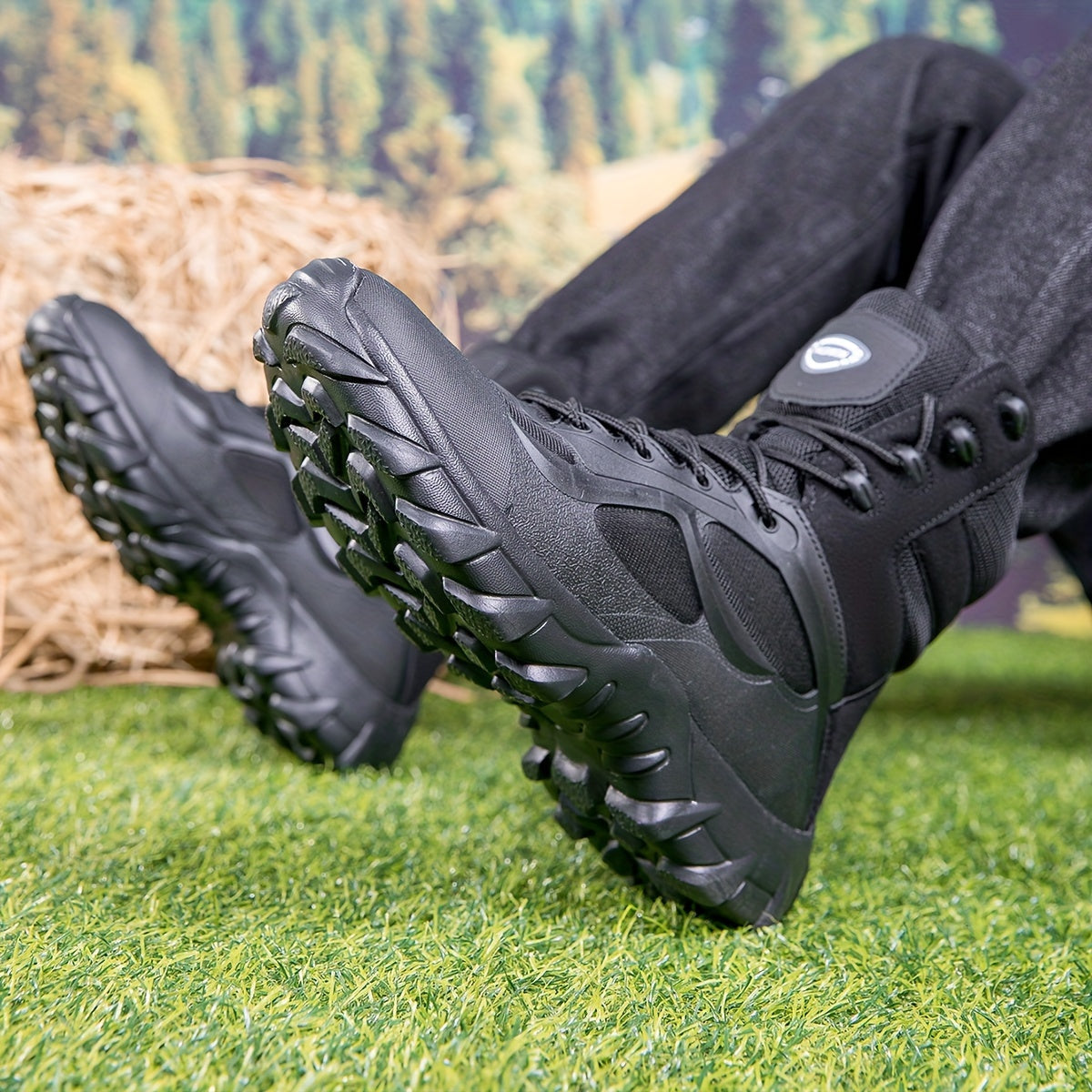 Bottes tactiques montantes noires à lacets et semelle crantée pour homme