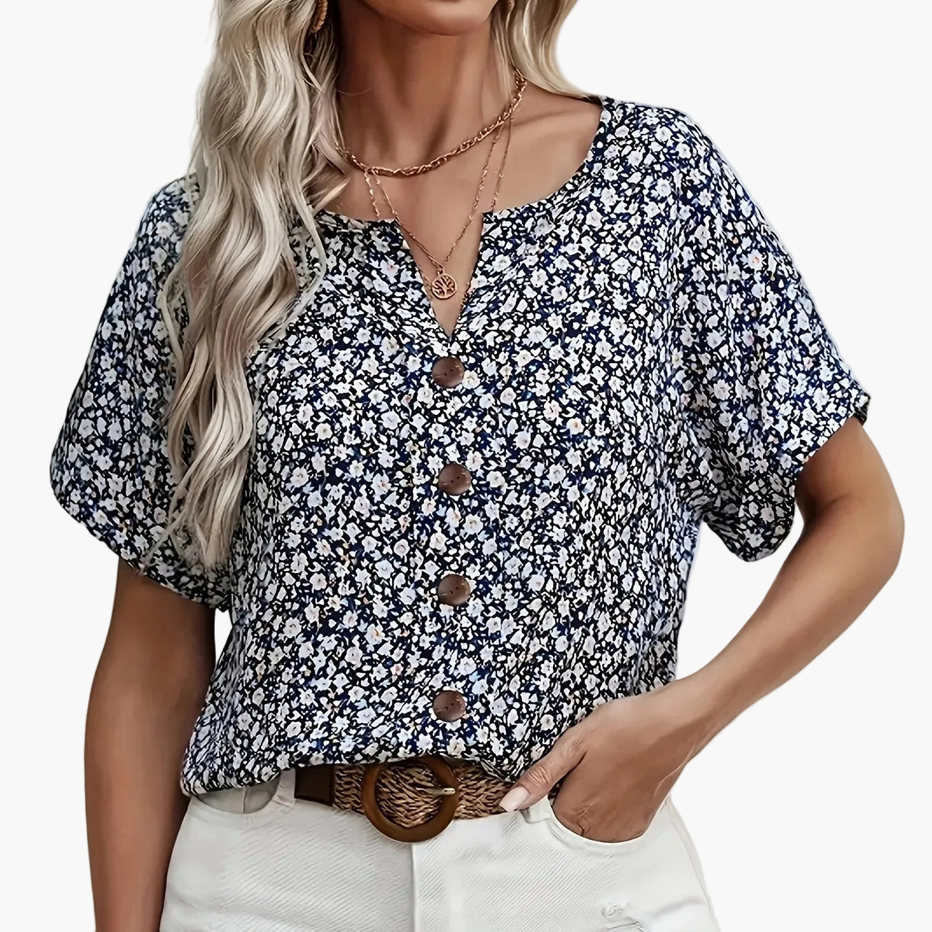 Chemisier Femme Élégant à Fleurs Boutonné Style Printanier Été