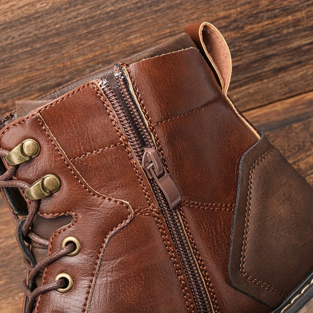 Bottes montantes pour homme marron avec lacets et semelle bleue contrastante