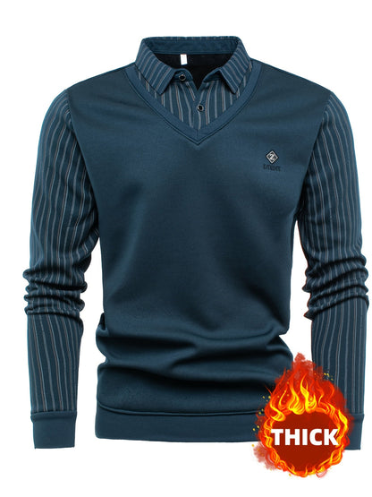 Pull Col V Homme Effet Chemise Rayée Manches Longues