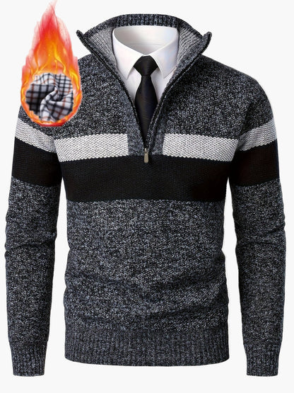 Herrepullover med lynlås og høj hals i casual business-stil, varm til efterår og vinter