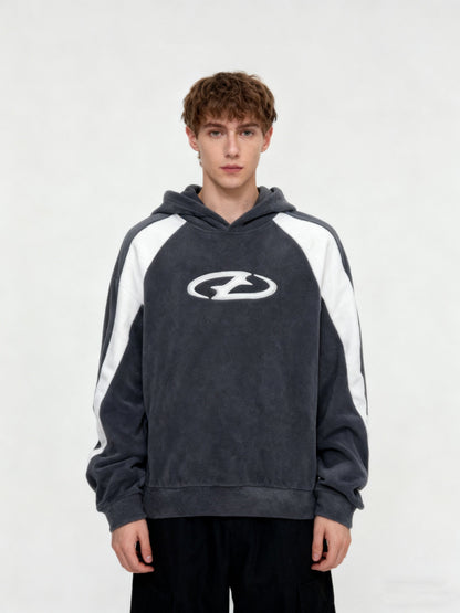 Sweat à Capuche Homme Bicolore Gris Anthracite Blanc Col Roulé Sportif Décontracté