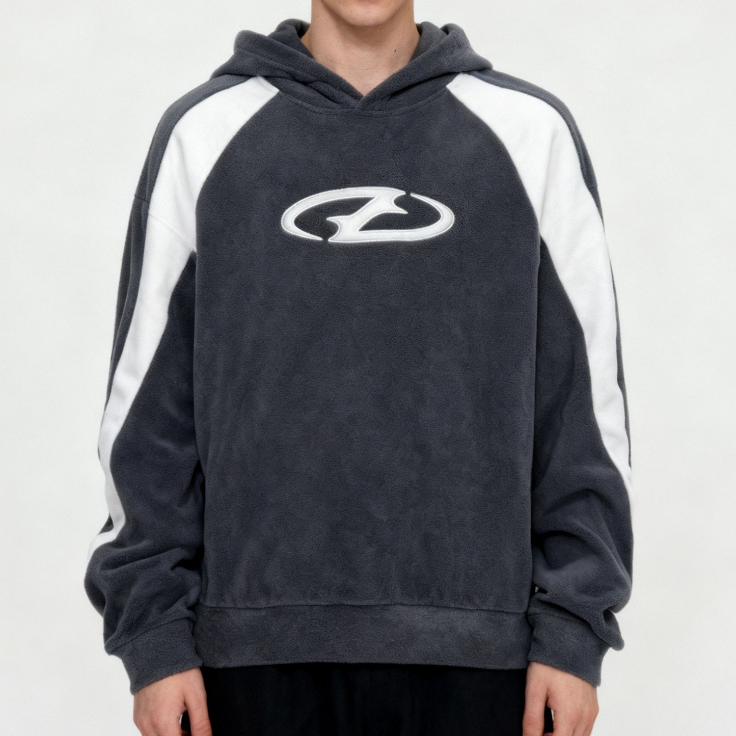 Sweat à Capuche Homme Bicolore Gris Anthracite Blanc Col Roulé Sportif Décontracté