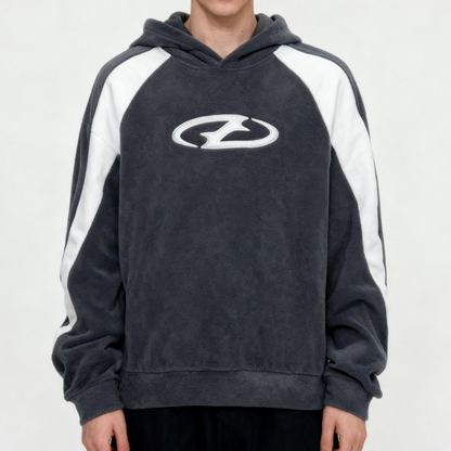 Sweat à Capuche Homme Bicolore Gris Anthracite Blanc Col Roulé Sportif Décontracté