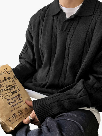 Maglione polo casual da uomo stile intrecciato maniche lunghe per tempo libero e uscite