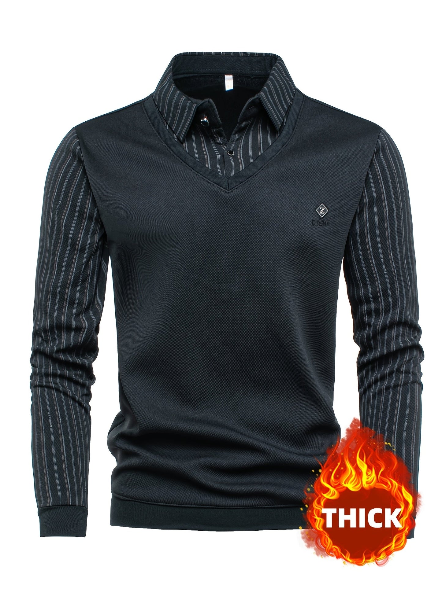 Pull Col V Homme Effet Chemise Rayée Manches Longues