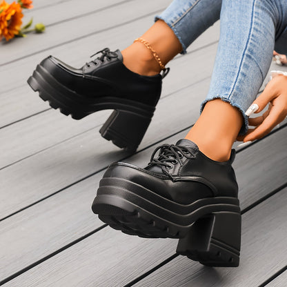 Chaussures à plateforme style Oxford à lacets pour femme – Look rétro tendance, usage quotidien ou soirée