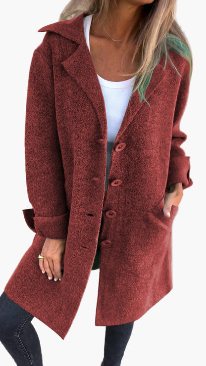 Manteau Long Décontracté à Revers pour Femme – Style Élégant et Polyvalent