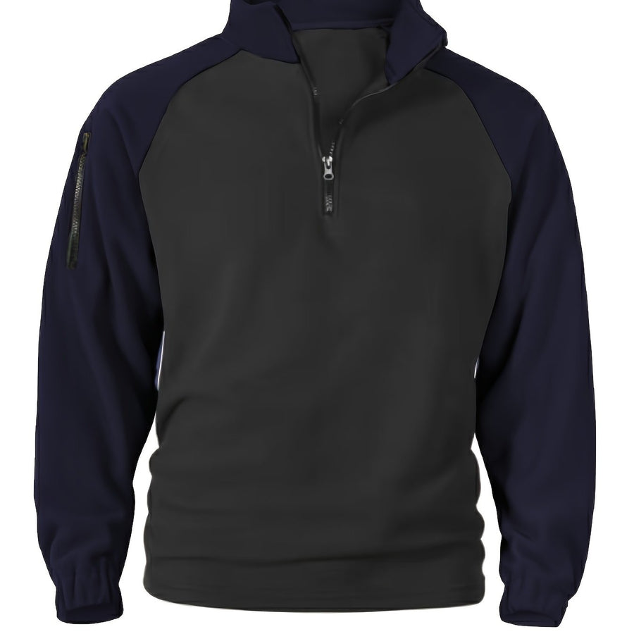 Polaire Homme Bicolore Col Montant avec Fermeture Éclair et Manches Raglan